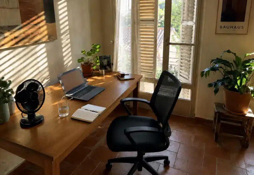 Bureau de télétravail pendant une canicule